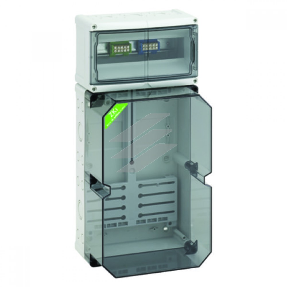 Корпус під лічильник ZKi 11 з прозорою кришкою, що стандартно пломбується, з встановленою хрестовиною для трифазних лічильників та гвинтами кріплення лічильника, з додатковим вікном на петлях, IP65, полікарбонат, Spelsberg